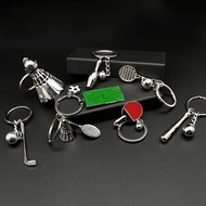 1Pcs Mini Metal Sports Keychain Ping Pong Table Tennis Ball Badminton Bowling Ball Keyring for Men C