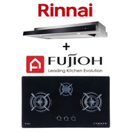 RINNAI RH-S309-GBR-T 90CM SLIMLINE HOOD WITH TOUCH CONTROL + FUJIOH FH-GS5530 SVGL 3 BURNER BLACK GLASS GAS HOB