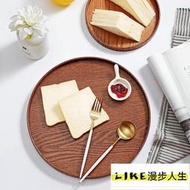 甜品托盤 簡易ins風木質托盤圓形日式茶盤餐盤咖啡廳甜品盤收納盤蛋糕盤