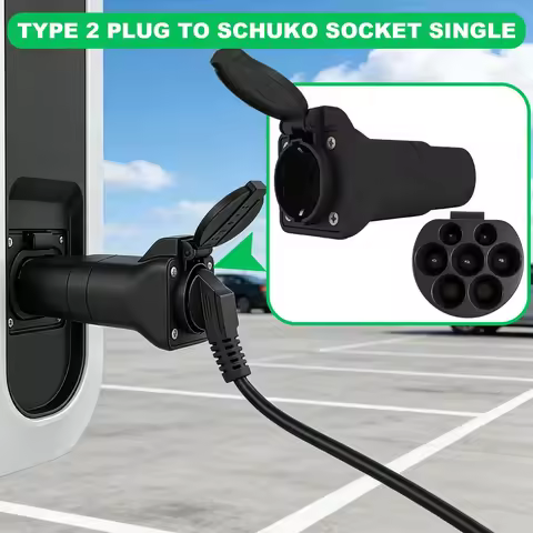 Portable EV Charging Adapter 220V Type 2 Male Plug to Schuko Socket Converter for IEC 62196-2 Chargi