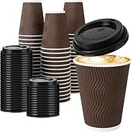 12 oz Disposable Coffee Cups with Lids, To Go Paper Coffee Cups with Lids, Insulated Hot Cups for Ho