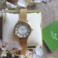 Kate Spade Classic Metro Grand Three-Hand Quartz Watch in White Dial with Gold Mesh Stainless Steel 