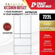 Hitachi 722L Refrigerator Made in Japan K Series 6 Door Glass Door R-WX670KM XW Crystal White Peti Sejuk Peti Sejuk Peti Ais 冰箱 冰橱