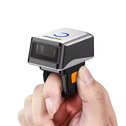 Mini 1D Barcode Scanner Wearable 2.4G Wireless & Bluetooth & USB Wired 3-in-1 1D Code Reader Ring La