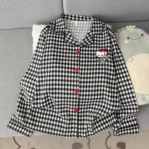 Sanrio Hello Kitty Women's Cotton Pajama Kawaii Cartoon Student Sleepwear Long Sleeve Pant Sleepwear