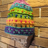 彩色豆豆 手工編織毛帽-紫