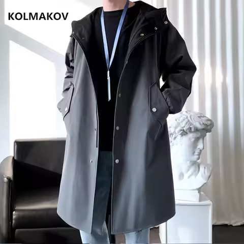 2025 spring Long style coat men's High quality casual trench coat , casual hoooded jackets men,Men's