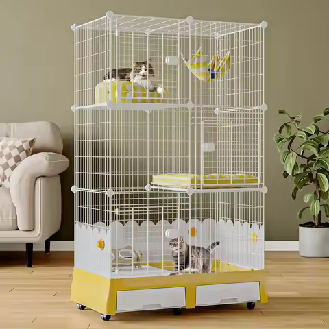 Cat Cages Indoor with Litter Box & Scoop,Cat Enclosure On Wheels Ideal for 1-3 Cats,35.5" L x 21.6" 