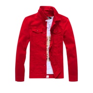 SHIXU38009 Store Stylish Men's Korean Denim Jacket in Red | Slim Fit Long Sleeve Spring/Autumn Jacket from Malaysia