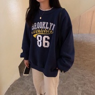 Women Cotton Sweatshirt Oversize Korean Ins Chic Letter Print Sweater Street Loose Tshirt O-Neck Swe