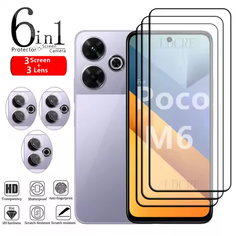 6-in-1 For Xiaomi Poco M6 Glass Poco M6 Tempered Glass Protective Full Cover Glue 9H Screen Protecto