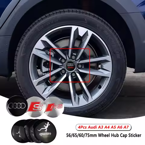 4PCS 56/65/60/75mm Car Wheel Center Covers Sticker Hub Caps Decoration Decals For Audi RS Quattro Em