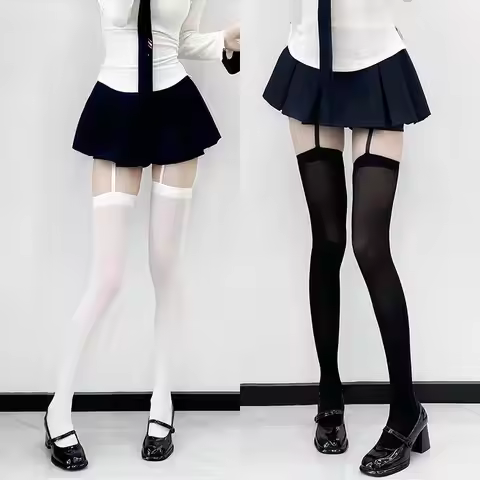 1/2pairs Suspender Wide-banded Velvet Tights Lolita Thin Thigh High Stockings with Garters Y2K JK Co