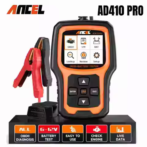 ANCEL AD410 PRO OBD2 Scanner 2 in 1 Car Code Reader Live Data 6V 12V 100-2000 CCA Battery Tester Che