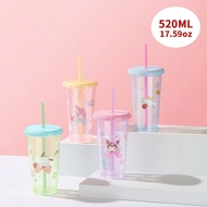Sanrio Characters 4-Piece Straw Cup Set, 520ml/17.59oz Large Capacity Design, Plastic Material, Easy