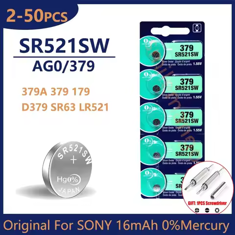 Original For SONY LR521 AG0 Button Batteries SR521SW 379A 379 179 D379 SR63 1.5V Alkaline Coin Cell