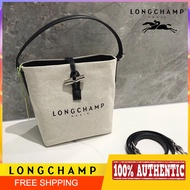 100% Original Longchamp Women Bags Crossbody bags ESSENTIAL XS BUCKET BAG Silver color Ecru - Canvas