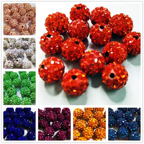 AAAA+Quality 6mm All Size Color Polymer Clay with Glitter Rhinestone 2 holes Glass Ball Beads DIY