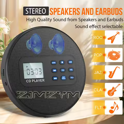 1Set Portable CD Player With Speakers Rechargeable Walkman CD Player With Headphones Discman With US