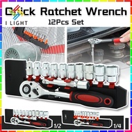 12Pcs 1/4 inch/1/2 inch Quick Ratchet Wrench Automotive Repair Tool Set