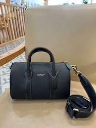Coach / Compass Mini Boston 25 / Black Pebble Leather Unisex Handbag Crossbody