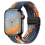 适用于Apple watch系列编织磁吸可调节表带Ultra/8/se创意透气金属扣回环表带 【牛仔七彩】磁吸表带 42/44/45/49MM 表盘通用