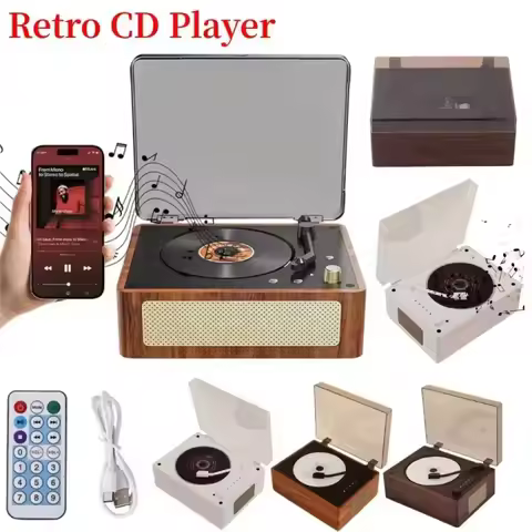 Retro CD Player Rechargeable Wireless Bluetooth 5.0 Speaker Portable Home Music Player USB 3.5mm AUX