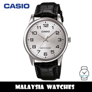(100% Original) Casio MTP-V001L-7B Enticer Silver Dial Stainless Steel Case & Leather Strap Watch MT
