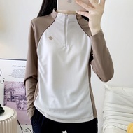 Baju Cepat Kering yang Menyerap Kelembapan untuk Wanita, Baju T Lengan Panjang Kolar Berdiri, Baju S