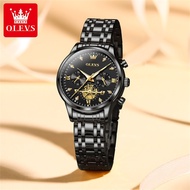 Olevs Jam Tangan Hitam Perempuan Waterproof Original 100 Jam Analog Besi Perempuan Luxury Quartz Ste