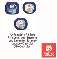Set of 3 Boxes Ar Fum Laundry Detergent Pink Love Anti-Bacterial and Lavender Serenity Capsule 126 P