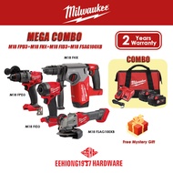 MILWAUKEE M18 MEGA COMBO M18FHX Rotary Hammer M18FPD3 Percussion Drill M18FID3 Impact Driver M18FSAG100XB Angle Grinder