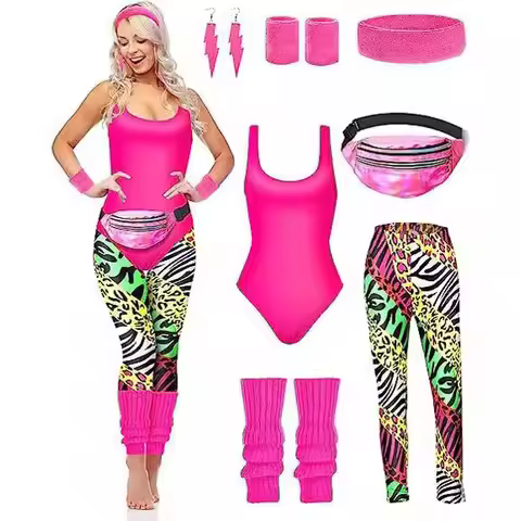 1980s Party Costume Women Sportswear Retro 80s Swimsuit Retro 80s Ladies Tracksuit Costume Set with 