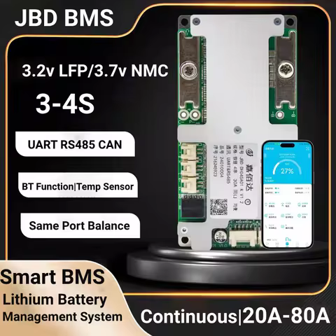 JBD Smart BMS 3S 4S LiFePo4 12V 20A 30A 50A 80A JBDBMS BT APP LFP NMC Battery Management System With