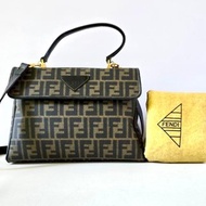 中古包 Fendi 黑咖啡色老花小凱莉包 單肩包 側背包 斜背包 二手