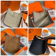 Herme Herme Blue Bag Lychee Grain Cowhide mini evelyn Full Leather evelyn Hollow H Letter mini Shoul