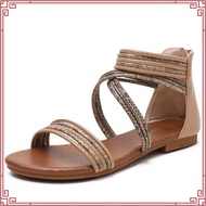 Flat sandals women bohemian versatile fairy style gladiator shoes seaside beach shoes plus size 36-4