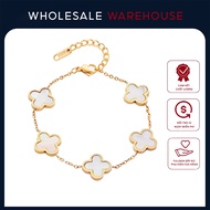 Women's lucky four-leaf clover bracelet in yellow with white inlay - High quality luxury bracelet 20