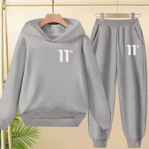 Kids Cute 2-13 Years 2pcs brand Hoodie+Pants Tracksuits eleven print Autumn Spring Boys Girls Casual