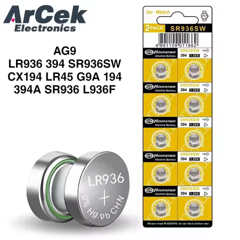 10PCS 1.55V AG9 Button Battery LR936 394 SR936SW CX194 LR45 G9A 194 394A SR936 L936F Cell Coin Batte