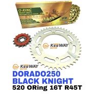 Sprocket Set KEEWAY DORADO 250 / BLACK KNIGHT RAPIDO 520 O-Ring CLIP Black Gold Chain 16-45 Spoket O