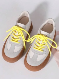 1對120cm時尚黃色圓形鞋帶，適用於運動鞋、滑板鞋、平底鞋