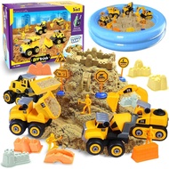 Play Construction Sand Kit,2.2lbs Magic Sand W/4 Large Take Apart Construction Trucks,1 Sandbox,8 Wo