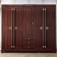 New Chinese Style All Solid Wood Wardrobe Wardrobe Bedroom Flat Door Large Capacity Household Ebony 