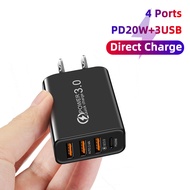 หัวชาร์จ Usb 4 Port 3USB 3.1A+1PD Type-c Fast Charge Adapter ชาร์จได้ 4 เครื่องพร้อมกัน ปลั๊กชาร์จไฟบ้าน หัวปลั๊กชาร์จเร็ว ลดราคาสุดๆ for Samsung  Vivo Oppo Xiaomi Iphone