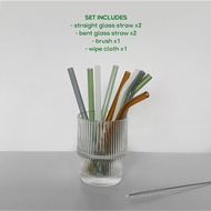cheapest glass straw set of 4 (with brush & wipe cloth & box) 15cm reusable straw gelas murah