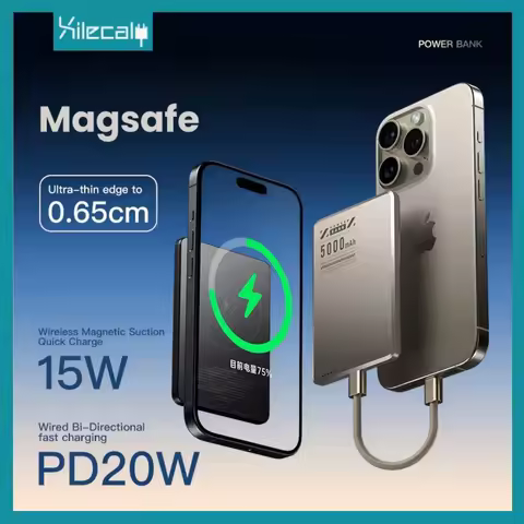 Xilecaly 5000mAh For Magsafe Power bank For Apple External Battery Ultra-Thin Qi 2 Wireless Charger 