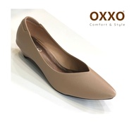 OXXO รองเท้าคัทชู ผู้หญิง ทรงหัวแหลม สูง1นิ้ว ส้นกันลื่นตอกมือ ทำจากหนังพียู นิ่มใส่สบาย SM3325