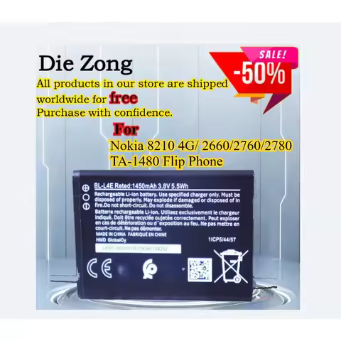 New Quality Original Cell 3.8V 1450mAh BL-L4E Battery For Nokia 8210 4G/ 2660/2760/2780 TA-1480 Flip