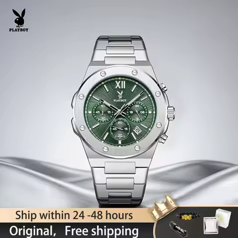 PLAYBOY Original Sports Men Watches Waterproof Super Luminous Multifunctional Quartz Watch Stainless